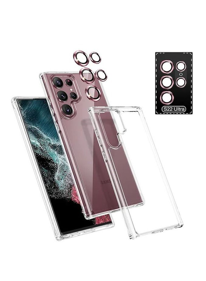 2 in 1 Clear Case with Camera Lens Protector For Galaxy S22 Ultra Ultra-HD 9H Hardness Tempered Glass Metal Ring Camera Screen Protector - Image 1