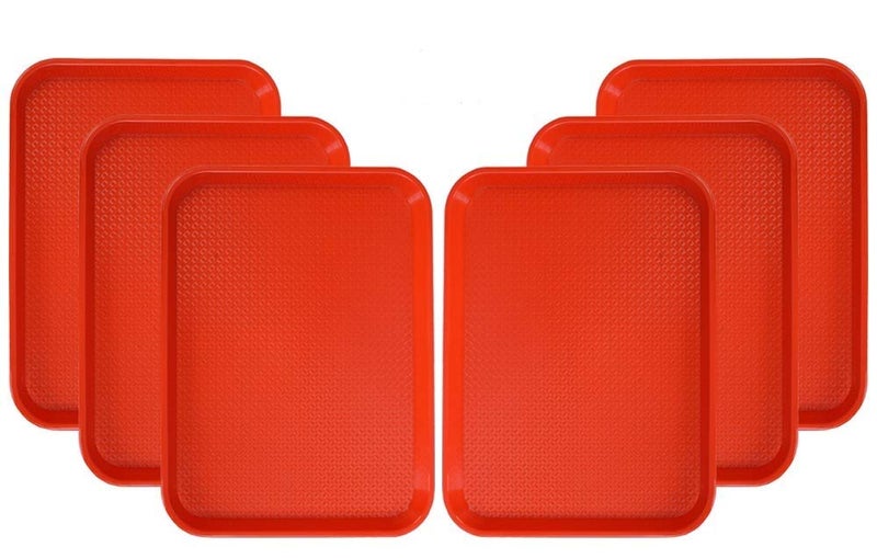 Urmila Plastic® Serving Tray Platter Rectangular Shape Plastic Trays for Drink Breakfast Tea Dinner Coffee Salad Food for Dinning Table Home Kitchen 11x14 Inches Red Set of 6 - Image 1