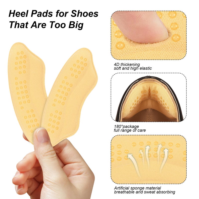Riootlnm Heel Pads for Shoes That are Too Big, Heel Inserts for Women, Heel Grips for Womens Shoes, Heel Protectors, Heel Cushion Liners for Blisters Loose Shoes, Shoe Fillers (Antigel Beige 4Pairs) - Image 2