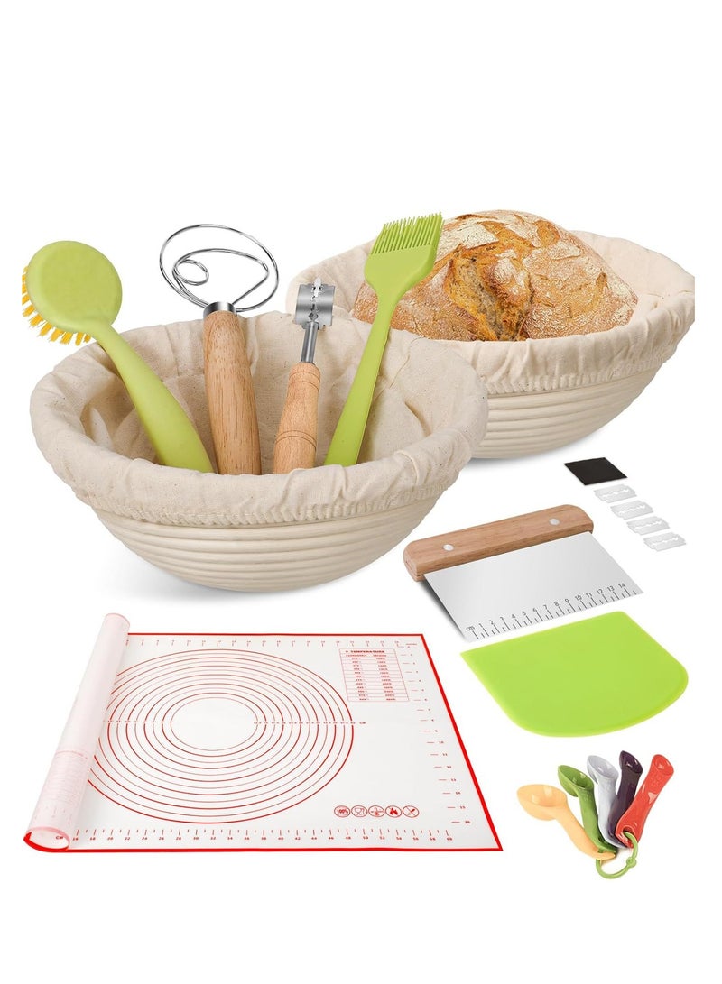Bread baking kit baking tools 18-piece set, Sourdough Bread Baking Supplies, Proofing Bowls for Sourdough Bread, Sourdough Starter Kit, 10 inch Oval u0026 9 inch Round Basket - Image 1