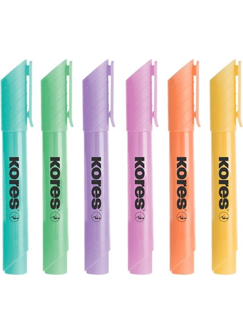 Kores Marker Pen Highlighter Pastel Colors 1 Pack of 6 Pen Set  - Image 3