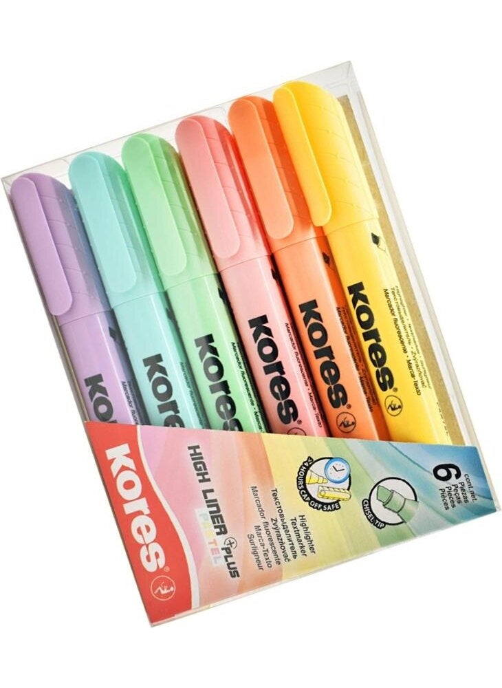 Kores Marker Pen Highlighter Pastel Colors 1 Pack of 6 Pen Set  - Image 1