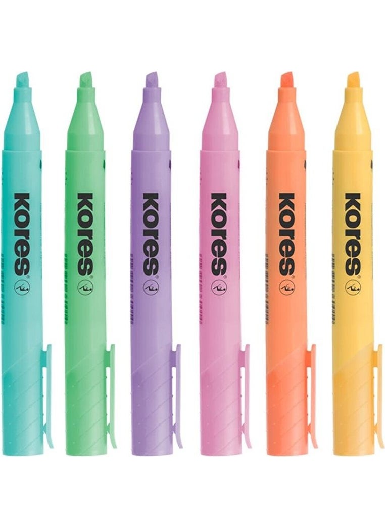 Kores Marker Pen Highlighter Pastel Colors 1 Pack of 6 Pen Set  - Image 2