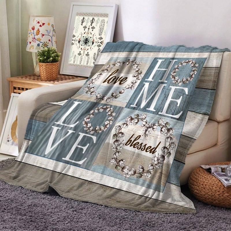 iTapnoom Rustic Floral Flower Sweet Love Home Fabric Throw Blanket, Farmhouse Country Vintage Wood Plank Cotton Soft Warm Fleece Blanket for Living Room Couch Bed Chair or Dorm, 50"x60" - Image 1