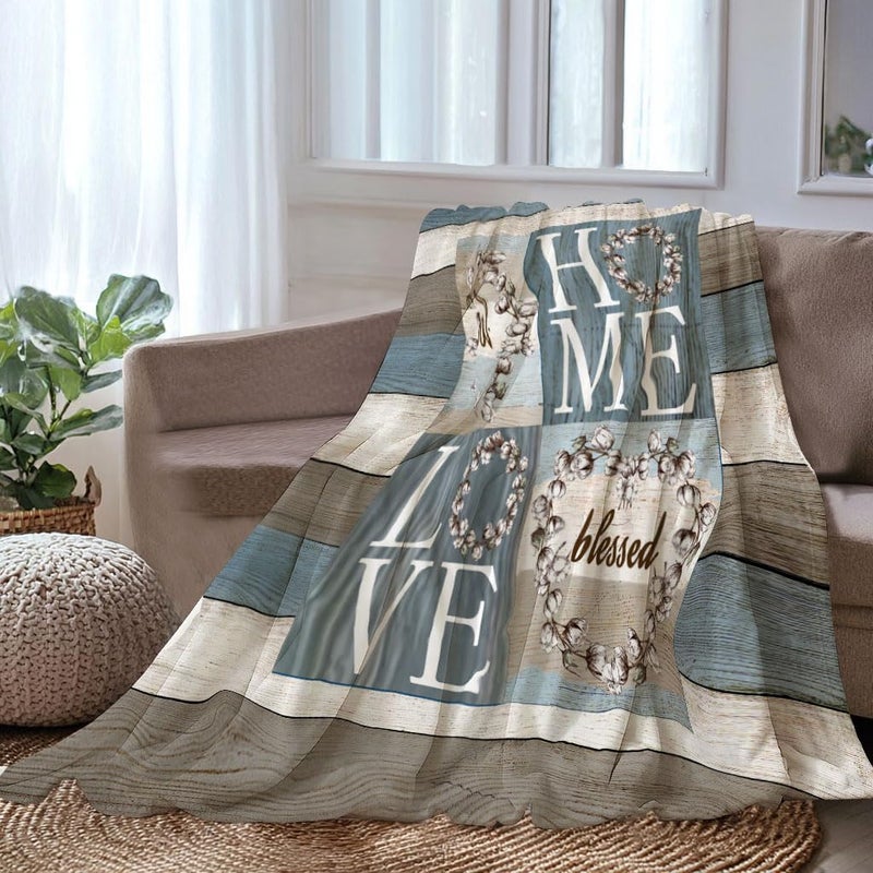 iTapnoom Rustic Floral Flower Sweet Love Home Fabric Throw Blanket, Farmhouse Country Vintage Wood Plank Cotton Soft Warm Fleece Blanket for Living Room Couch Bed Chair or Dorm, 50"x60" - Image 3