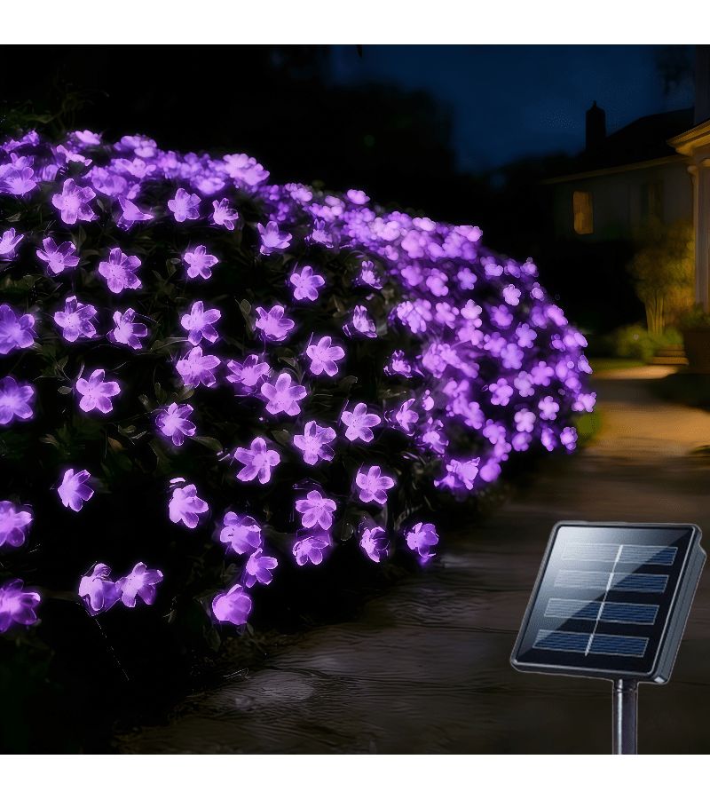Blue Solar Powered Cherry Blossom String Light 100 LED 472 Inch Warm White Purple Outdoor Fairy Light For Garden Patio Party - Image 5