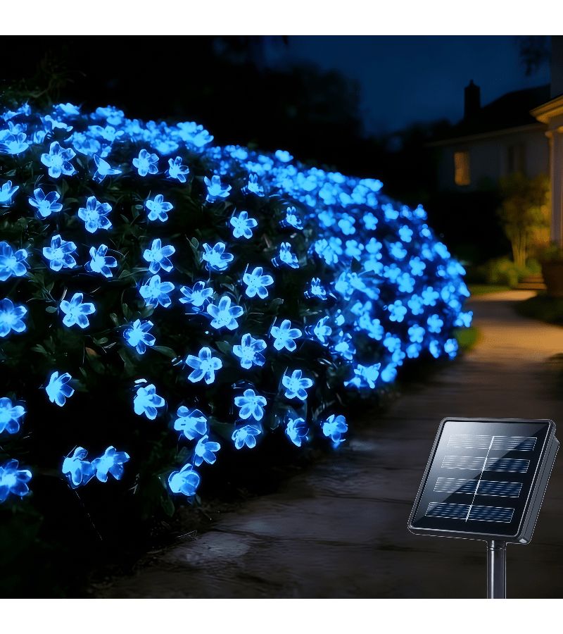 Blue Solar Powered Cherry Blossom String Light 100 LED 472 Inch Warm White Purple Outdoor Fairy Light For Garden Patio Party - Image 4