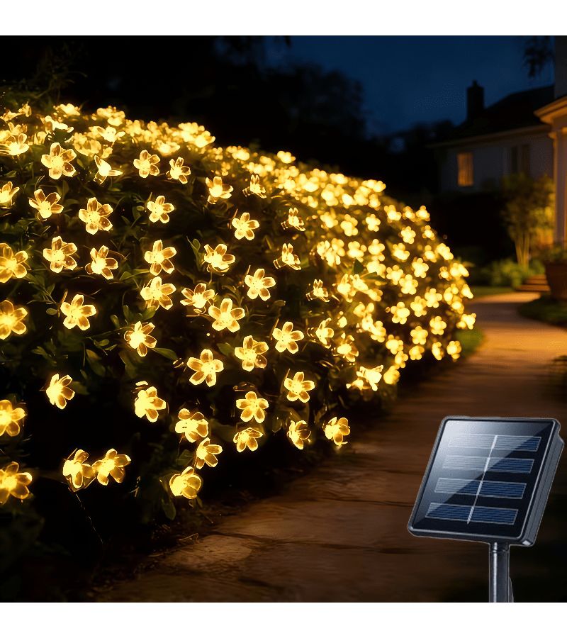 Blue Solar Powered Cherry Blossom String Light 100 LED 472 Inch Warm White Purple Outdoor Fairy Light For Garden Patio Party - Image 1