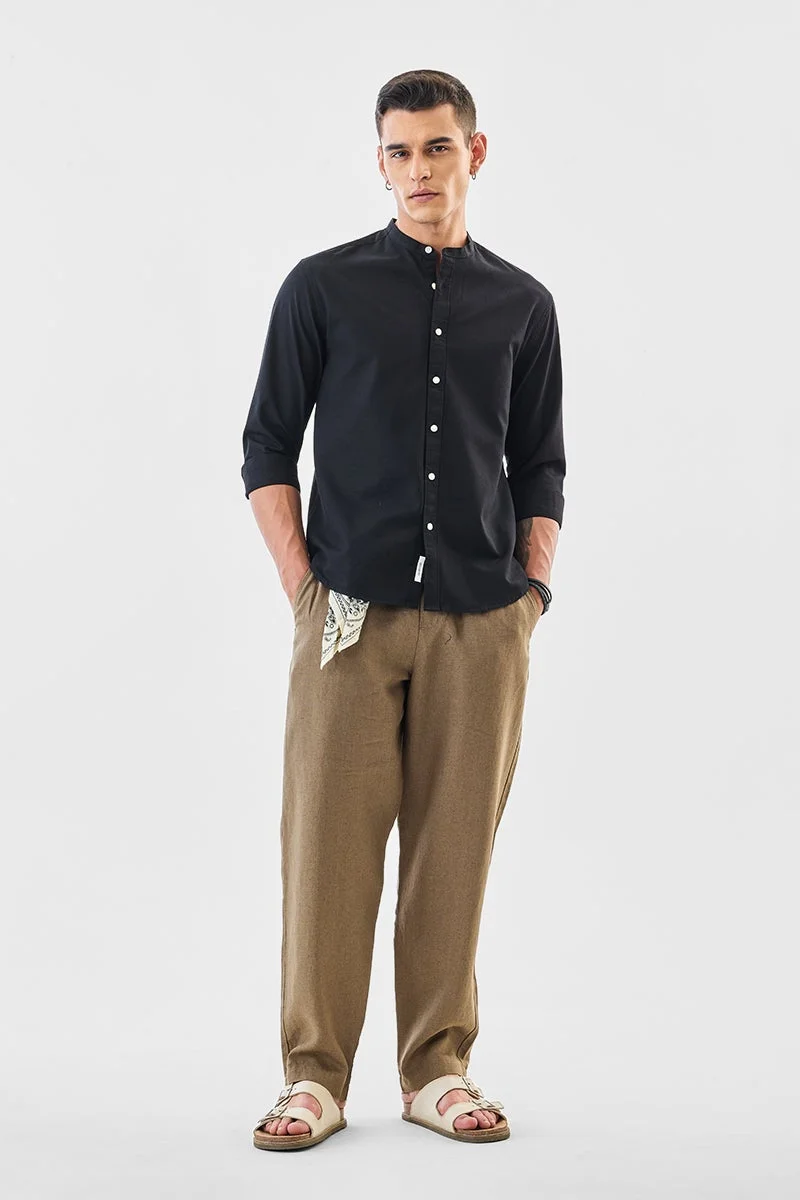 SNITCH Black Solid Long Sleeve Regular Fit Shirt