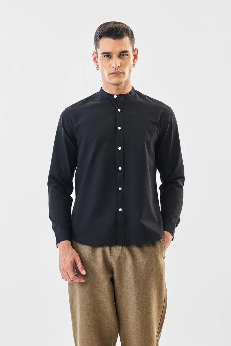 SNITCH Black Solid Long Sleeve Regular Fit Shirt