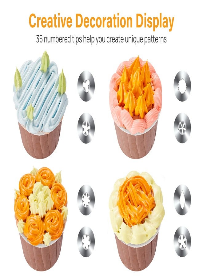 Kootek 42pcs Piping Bags and Tips Set, Cake Decorating Supplies Kits for Baking with 36 Numbered Frosting Icing Tips, 2 Reusable Pastry Bags, Easy Carry Storage Box and Other Baking Tools - Image 4