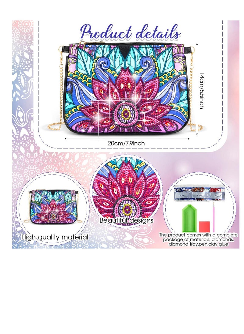 Excefore 2 Pcs Sunflower and Persian Flower Crossbody Bag, Diamond Art Makeup Women Handbag, Woman Home Storage Bag, Chain Leather Clutch, for Women Girls Gift  - Image 2