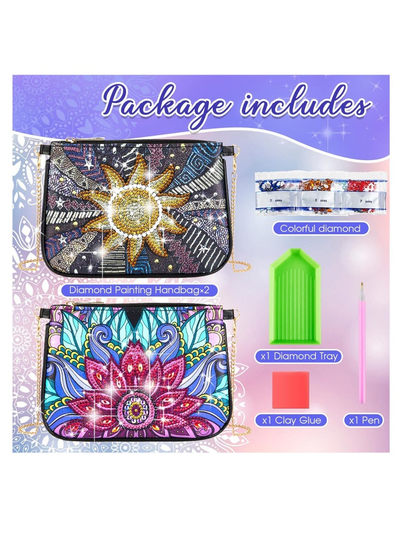 Excefore 2 Pcs Sunflower and Persian Flower Crossbody Bag, Diamond Art Makeup Women Handbag, Woman Home Storage Bag, Chain Leather Clutch, for Women Girls Gift  - Image 4