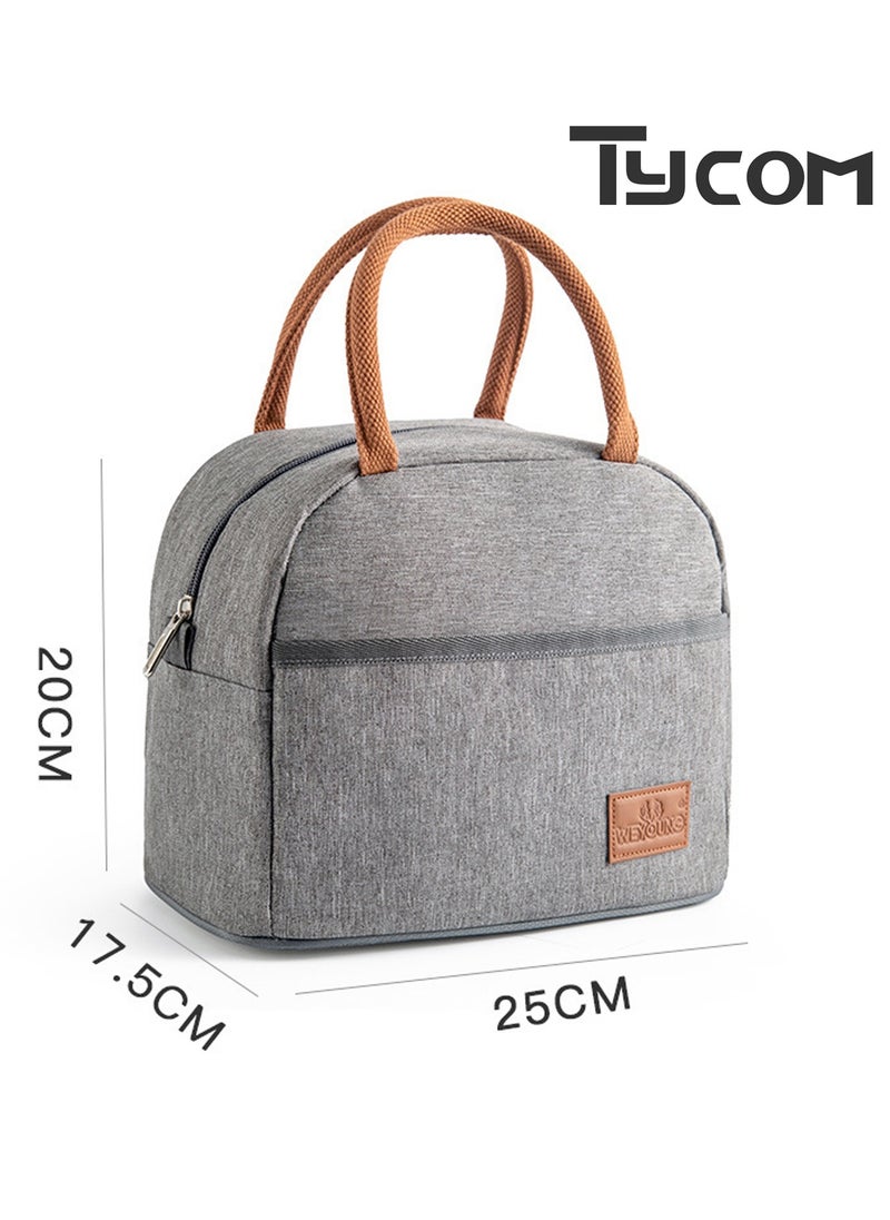 TYCOM Insulated Lunch Bag Lunch Box Large Cooler Tote Bag for Men Women and Children Double Deck Cooler for Office and Picnic B-8019-1 Grey.  - Image 2