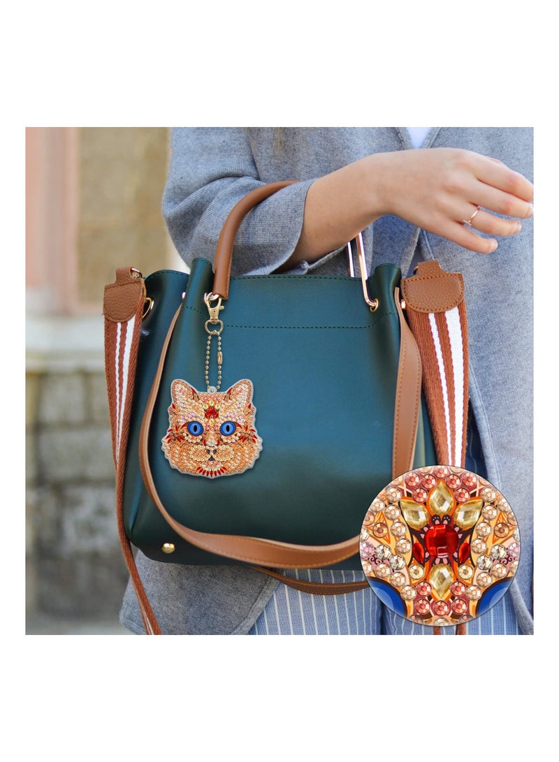 Luckam 5 Pcs 5D Diamond Painting Keychain Cat Shaped Full Drill Art Kits Key Ring Mosaic Craft Pendant for Case Purse Phone Bag - Image 2