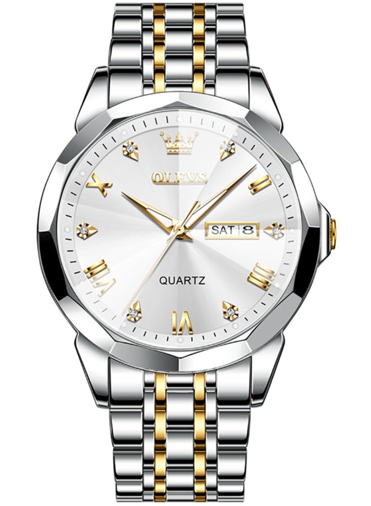 OLEVS 9931 New Business Quartz Watch for Men Dual Calendar Luxury Diamond Dial Waterproof Stainless Steel Strap Men Wristwatch - Image 1