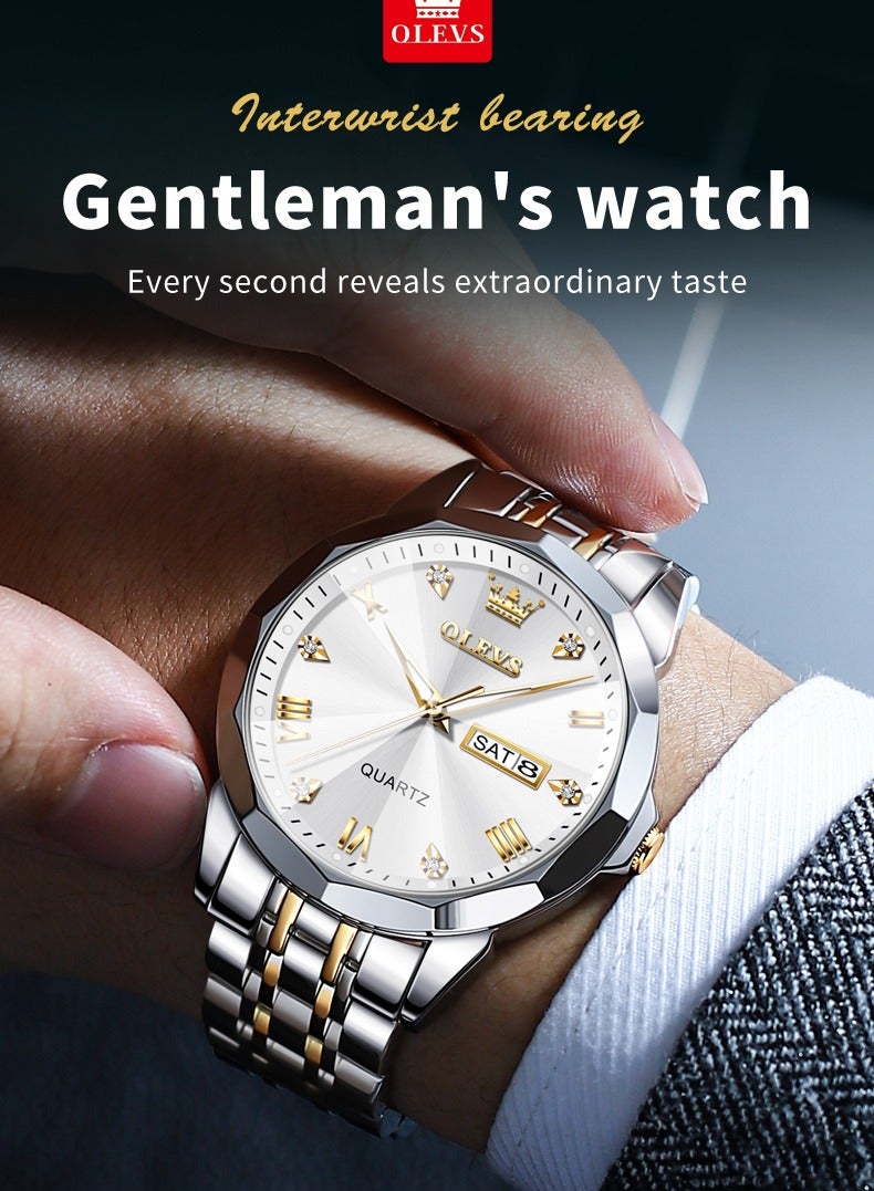 OLEVS 9931 New Business Quartz Watch for Men Dual Calendar Luxury Diamond Dial Waterproof Stainless Steel Strap Men Wristwatch - Image 2