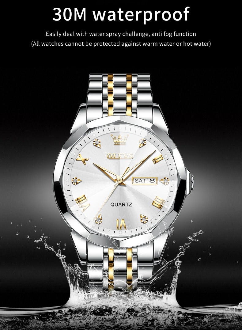 OLEVS 9931 New Business Quartz Watch for Men Dual Calendar Luxury Diamond Dial Waterproof Stainless Steel Strap Men Wristwatch - Image 5