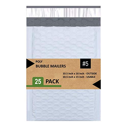 Sales4Less #5 Poly Bubble Mailers 10.5X16 inches Padded Envelope Mailer Waterproof Pack of 25, White - Image 1