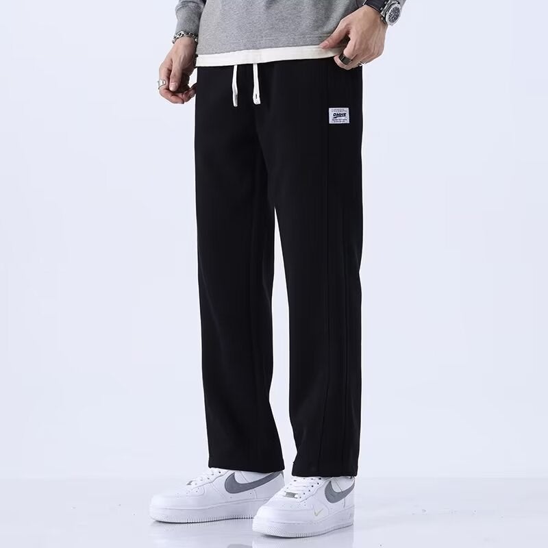 Heavy Chinese Cotton high quality Explosive Casual Pants Mens Autumn and Winter Slimming Loose Straight Elastic Sports Casual Pants X38 Chinese cotton [black]]