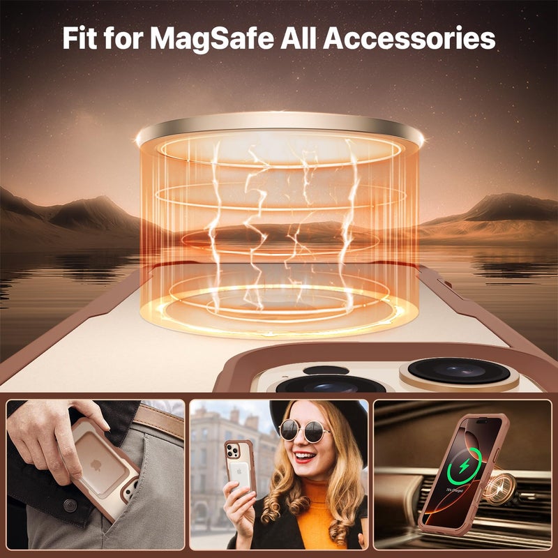 CENHUFO Privacy for iPhone 16 Pro Case, Compatible with Magsafe Magnetic Full Body Case Built-in 9H Tempered Glass Privacy Screen Protector and Camera Lens Protector, Shockproof Cover -Desert Brown - Image 4