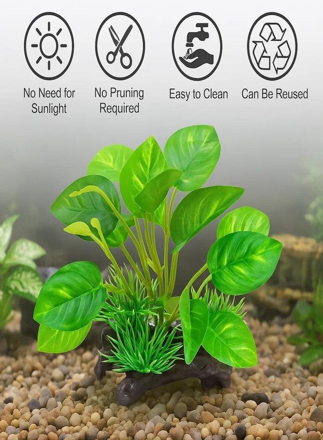VAYINATO Plastic Aquarium Plant with Wooden Base - Realistic Aquatic Decor, Non-Toxic, Fade-Resistant, Safe for Fish - Natural-Looking Underwater Landscaping for Freshwater Aquarium Fish Tank - Image 3