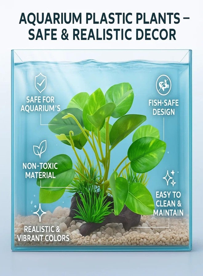 VAYINATO Plastic Aquarium Plant with Wooden Base - Realistic Aquatic Decor, Non-Toxic, Fade-Resistant, Safe for Fish - Natural-Looking Underwater Landscaping for Freshwater Aquarium Fish Tank - Image 2