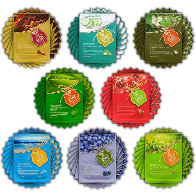 Entel 72 pcs VEGGIE ComboPack Premium Korean Facial Mask Sheet 9 Types x 8 pcs Five Chemical Free  No Paraben No Silicon No Mineral Oil No Artificial ColorsNo Ethanol