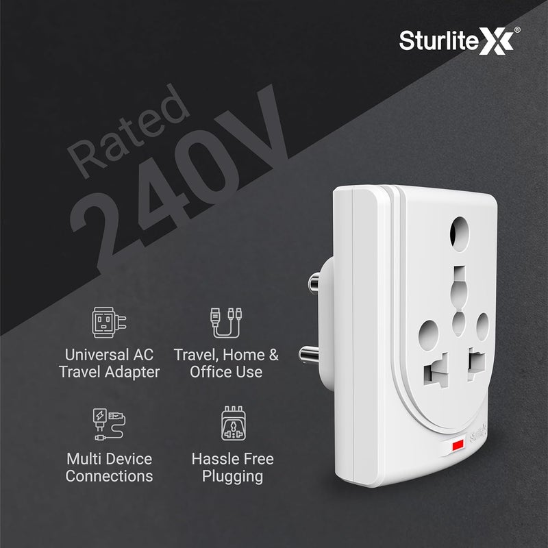 Sturlite محول سترلايت كونفيرت متعدد المقابس | تحويل 6-16 | محول سفر عالمي للتيار المتردد | 6 أمبير 240 فولت | مقبس بجسم قوي من ABS (عبوة من 3 قطع) - Image 3