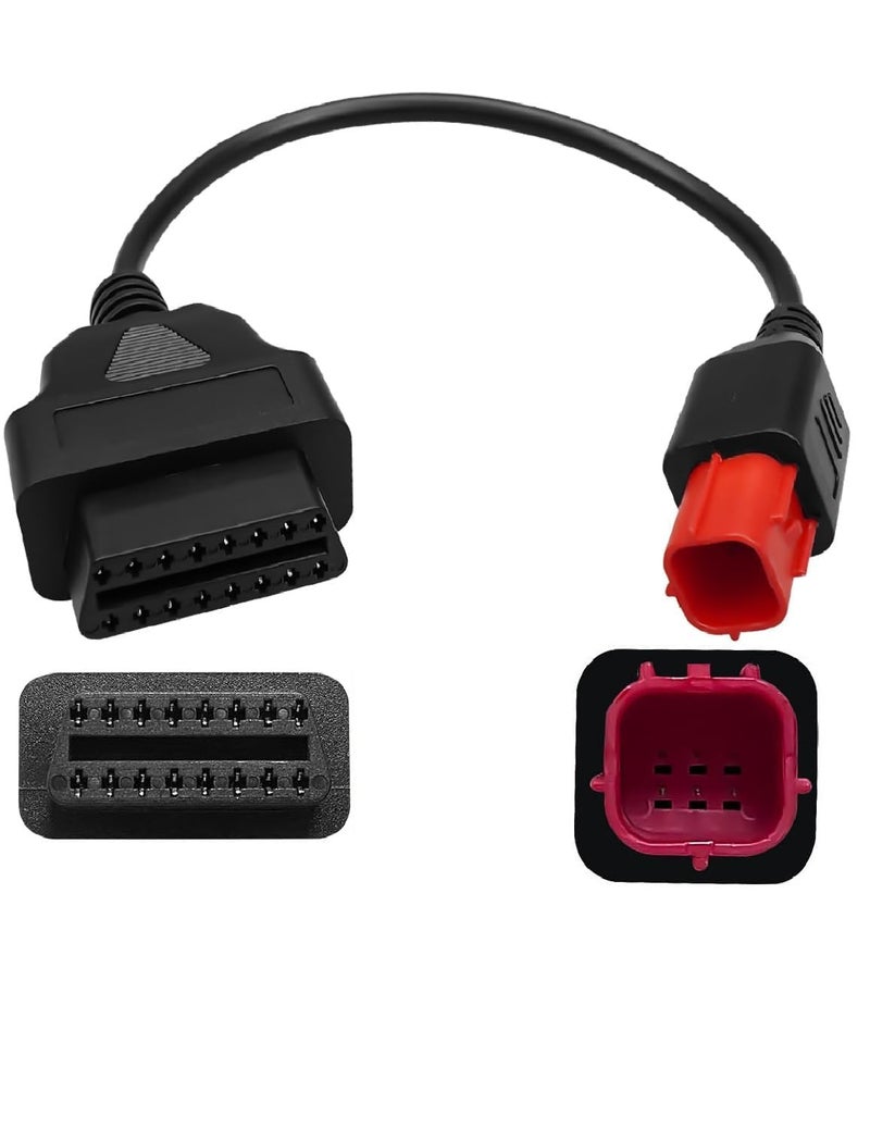 6 Pin OBD2 Adapter Cable Fit for Guzzi Kawasaki Suzuki Yamaha Harley Davidson Piaggio Vespa Motorcycle OBD Diagnostic Cable Euro5 6pin Connector About 33cm Long