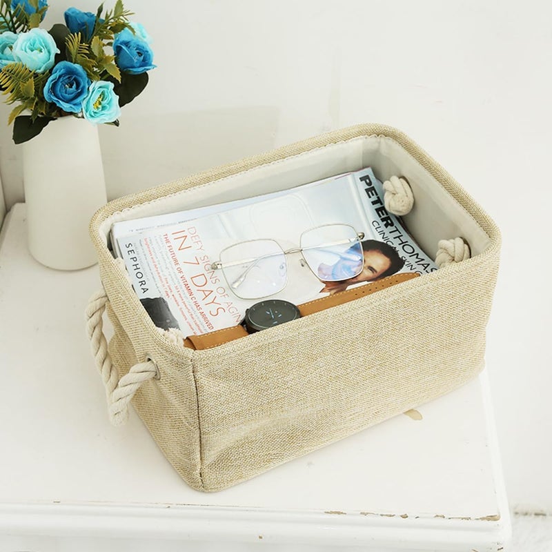 ECVV Collapsible Rectangular Storage Basket with Handles, Storage Bins Organizer Basket Used for Organizing Shelves, Closets, Clothes, and Toy, Beige (Small (32 * 23 * 13cm)) - Image 2