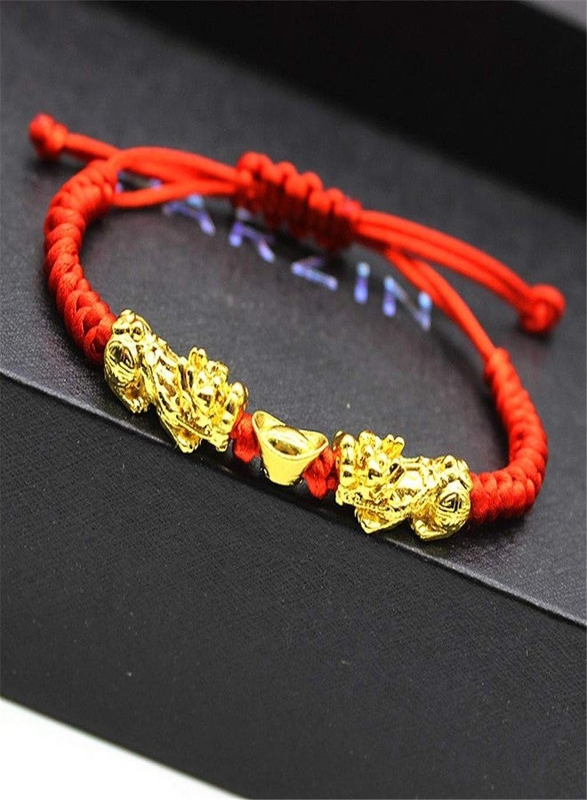 MANRUO Feng Shui The Best Red String Bracelet with Double Pi Xiu/Pi Yao and Golden Wealth Ingots Bracelet Jewelry Attract Wealth and Good Luck - Image 2