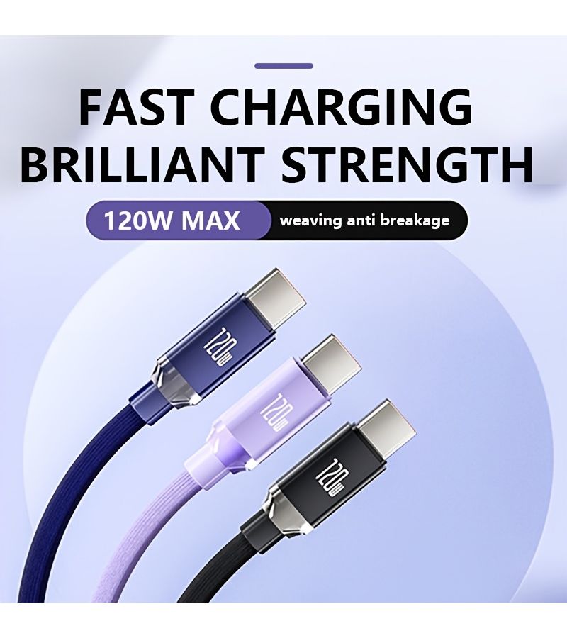 3pcs 120W 6A Dual Type C Fast Charging Data Cables 6.56 Feet Blue Black Purple for iPhone Xiaomi OnePlus and Other Smartphones - Image 4