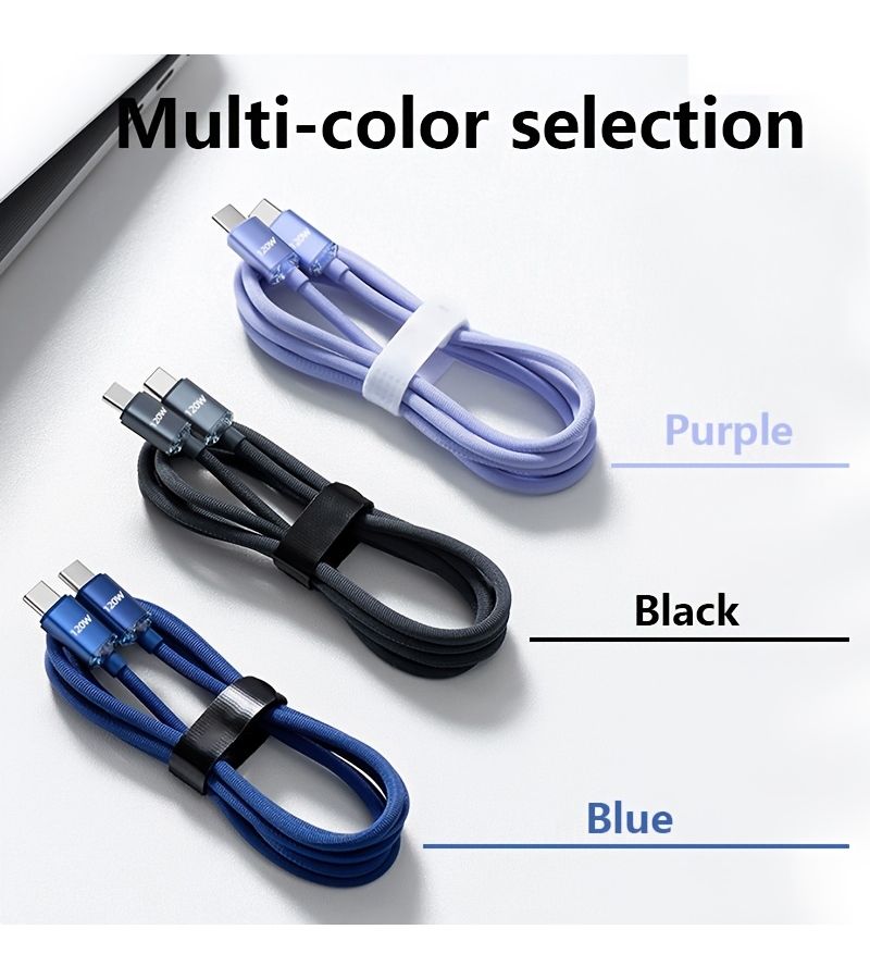 3pcs 120W 6A Dual Type C Fast Charging Data Cables 6.56 Feet Blue Black Purple for iPhone Xiaomi OnePlus and Other Smartphones - Image 1