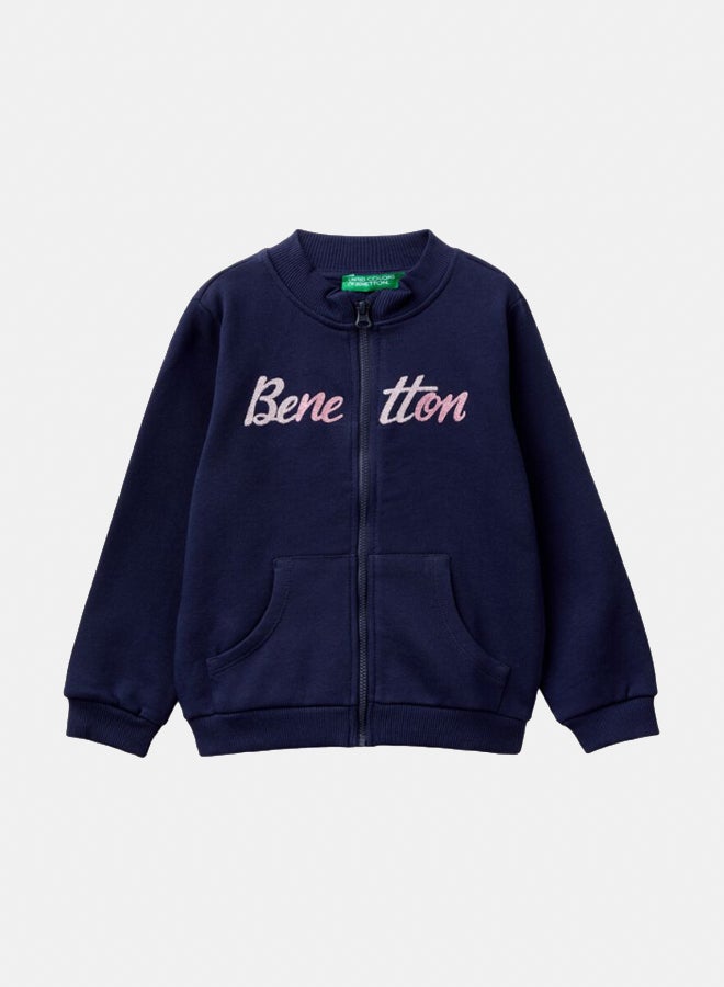 Benetton Logo Print Zip Long Sleeve Sweatshirt  - Image 1