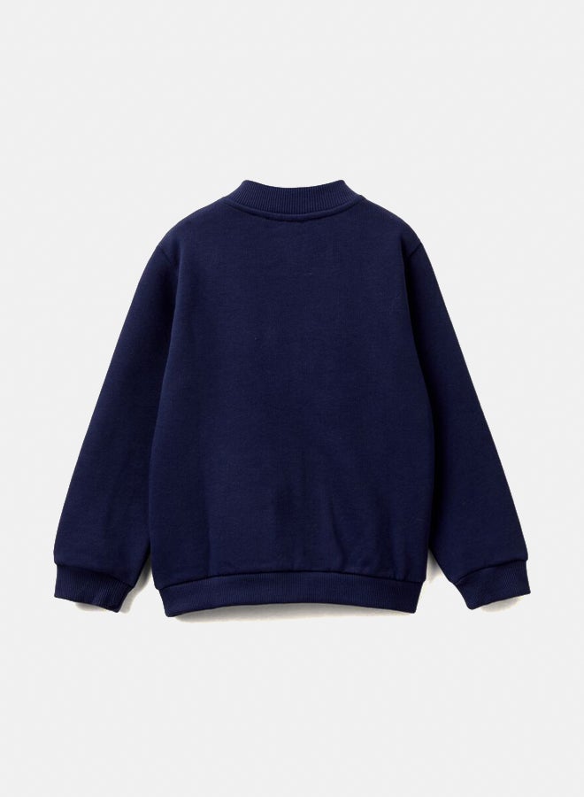 Benetton Logo Print Zip Long Sleeve Sweatshirt  - Image 2