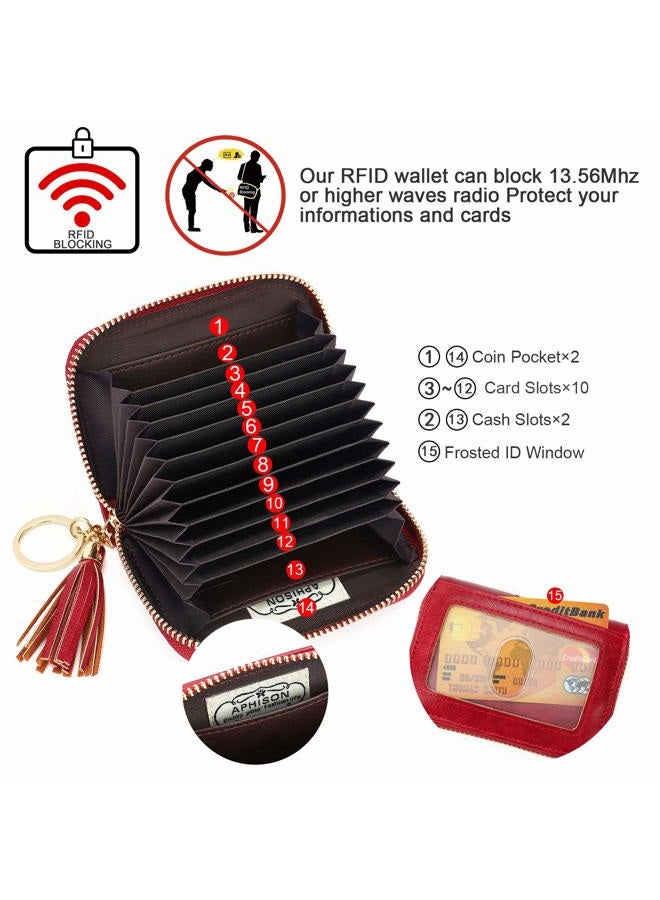 APHISON RFID Credit Card Holder Zipper Card Case Small Wallets for Women Leather Sunflower style Ladies Girls/Gift Box 1927 RED - Image 3