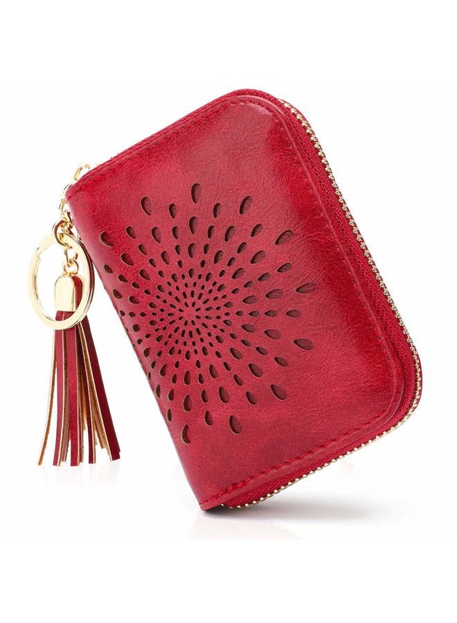 APHISON RFID Credit Card Holder Zipper Card Case Small Wallets for Women Leather Sunflower style Ladies Girls/Gift Box 1927 RED - Image 1