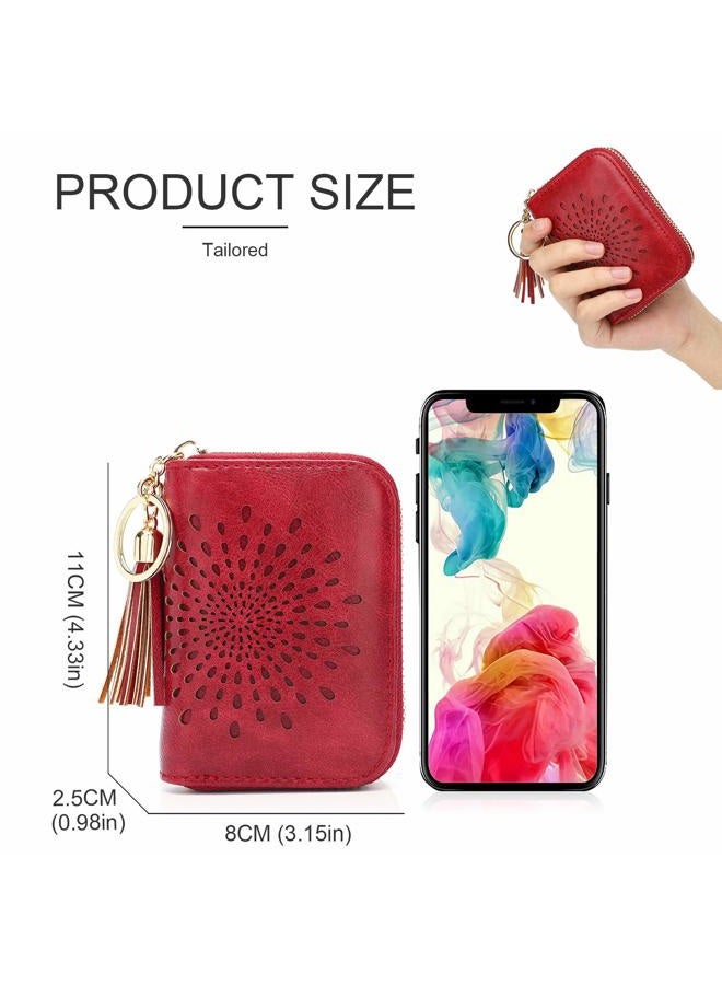 APHISON RFID Credit Card Holder Zipper Card Case Small Wallets for Women Leather Sunflower style Ladies Girls/Gift Box 1927 RED - Image 5