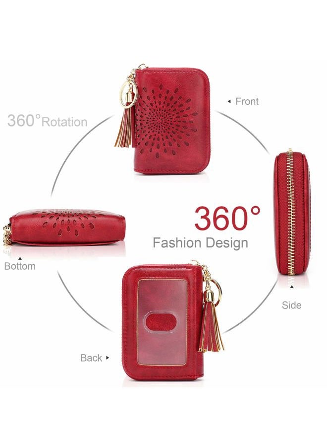 APHISON RFID Credit Card Holder Zipper Card Case Small Wallets for Women Leather Sunflower style Ladies Girls/Gift Box 1927 RED - Image 2