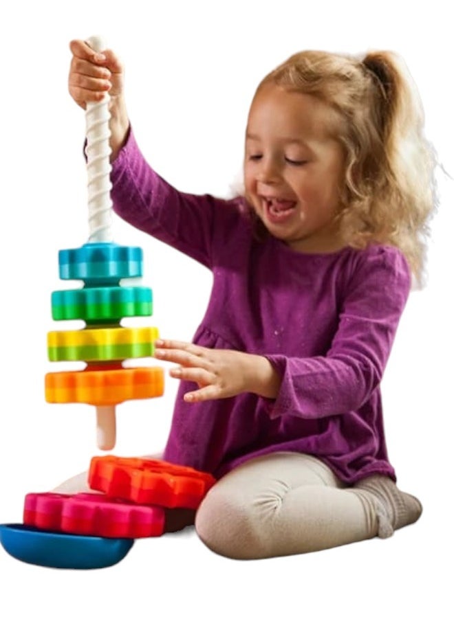 Toy Box Rainbow Color Spin Tower Stack Toy In Gear Shapes Big Size Montessori Educational Early Learning Aids Kids Baby Boy Girl Gifts  - Image 3