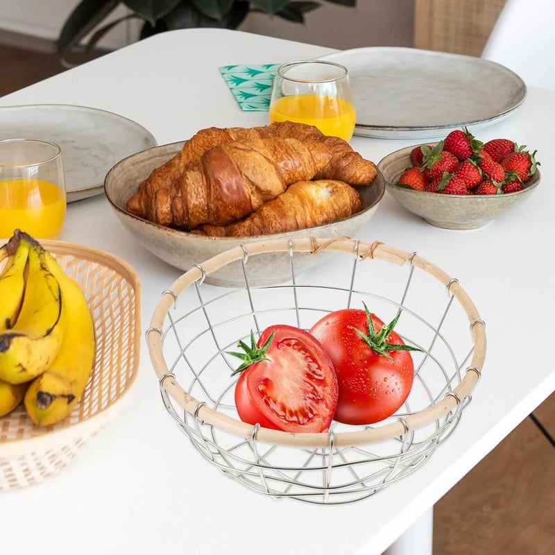 Iron Wire Fruit Basket and Bread Serving Basket, Small Handmade Wrought Metal Wire Storage Organizer for Kitchen Countertop, Decorative Hollow Desktop Snack and Produce Holder - Image 5