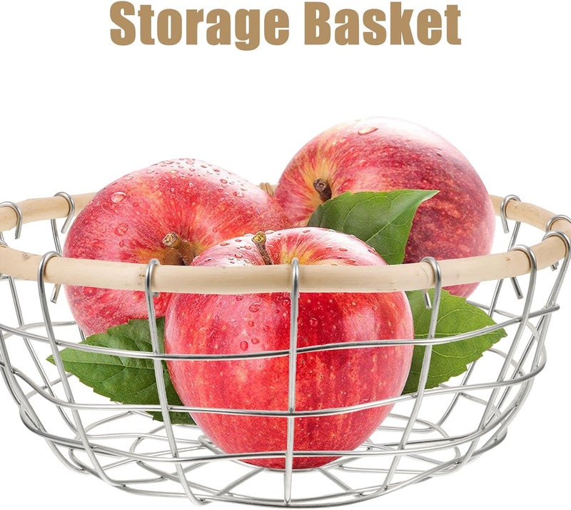 Iron Wire Fruit Basket and Bread Serving Basket, Small Handmade Wrought Metal Wire Storage Organizer for Kitchen Countertop, Decorative Hollow Desktop Snack and Produce Holder - Image 3