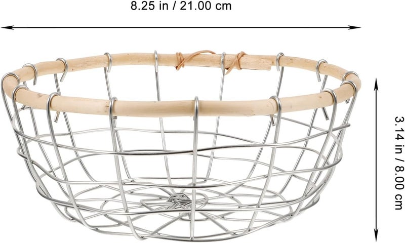 Iron Wire Fruit Basket and Bread Serving Basket, Small Handmade Wrought Metal Wire Storage Organizer for Kitchen Countertop, Decorative Hollow Desktop Snack and Produce Holder - Image 2