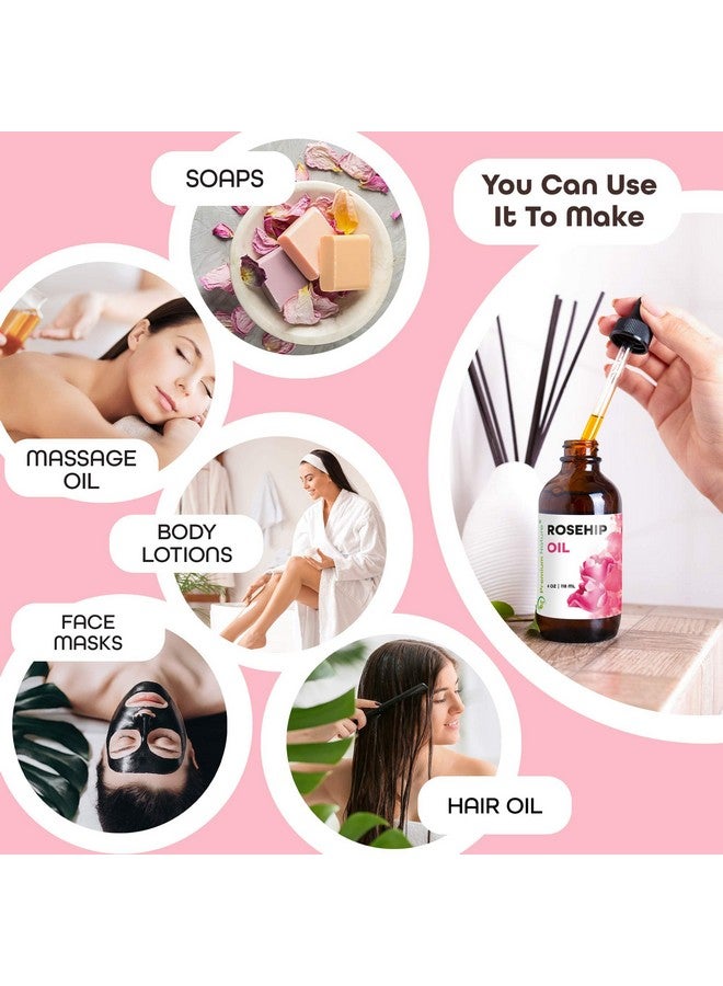 Premium Nature Rosehip Oil For Face Oil For Women Rosehip Seed Oil Pure Cold Pressed Unrefined Oil For Hair And Nails Skin Care Moisturizer Rose Hips Face Oils And Serums 4Oz - Image 4