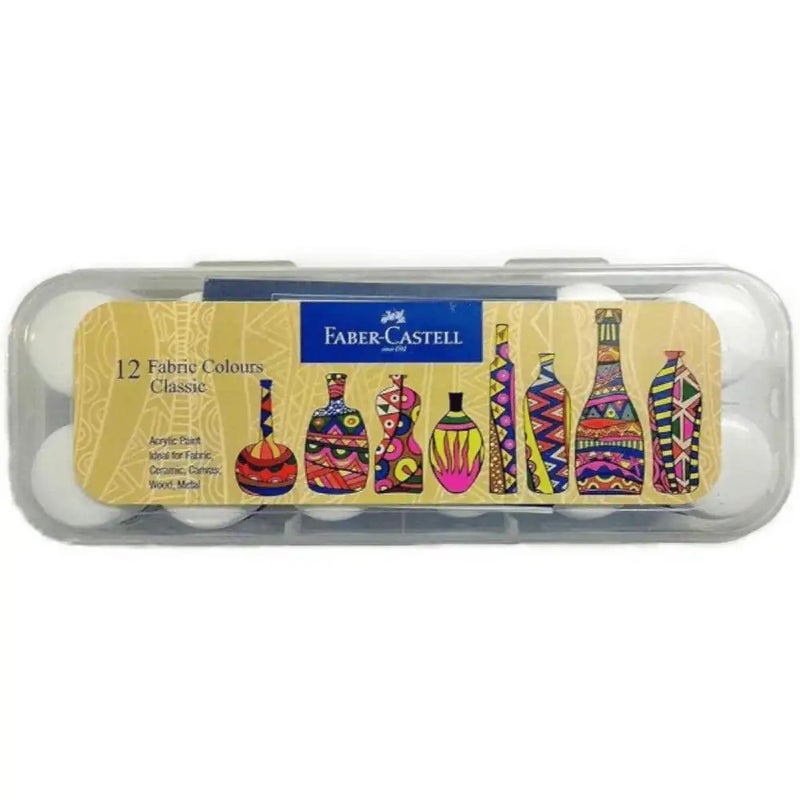 Faber Castell Highly Pigmented Fabric Acrylic Colors- 12 Color Shades