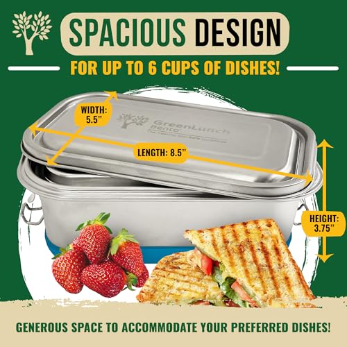 GreenLunch Bento Stainless Steel Bento Box, BPA-Free Lunch box with Snack Pods, Crack-Resistant Lunch box Containers for Adults & Kids with snap locks - For School and Office - Blue - Image 3