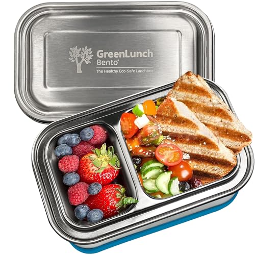 GreenLunch Bento Stainless Steel Bento Box, BPA-Free Lunch box with Snack Pods, Crack-Resistant Lunch box Containers for Adults & Kids with snap locks - For School and Office - Blue - Image 1