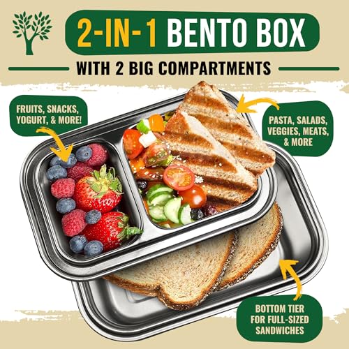 GreenLunch Bento Stainless Steel Bento Box, BPA-Free Lunch box with Snack Pods, Crack-Resistant Lunch box Containers for Adults & Kids with snap locks - For School and Office - Blue - Image 2