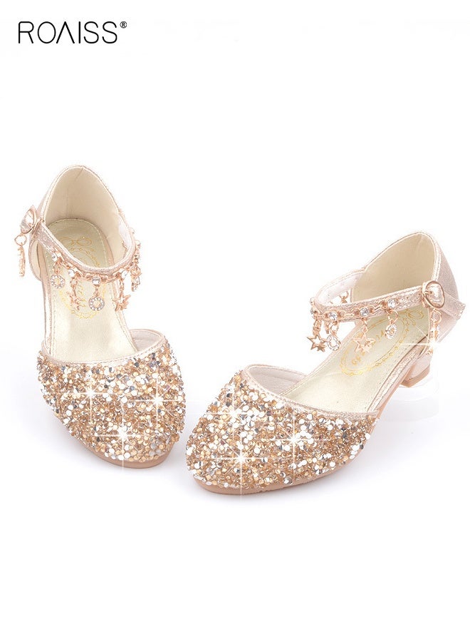 roaiss Girls Stylish Dress Shoes, Low Heels Mary Jane Shoes, Glitter Sequins Princess Shoes, Suitable for Parties, Weddings, School, Daily wearing or Other Occasions - Image 2